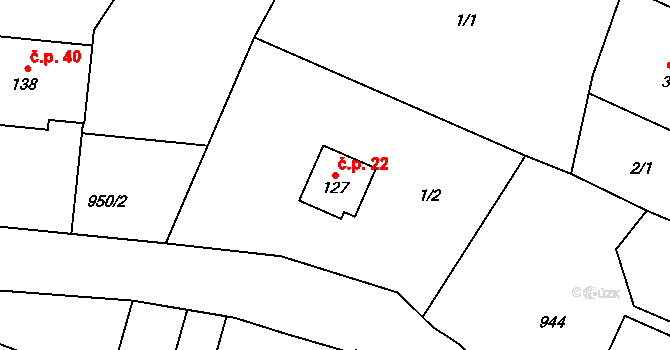 Hadrava 22, Chudenín na parcele st. 127 v KÚ Hadrava, Katastrální mapa