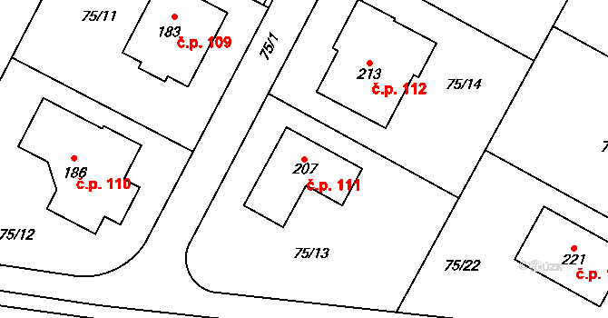 Noutonice 111, Lichoceves na parcele st. 207 v KÚ Noutonice, Katastrální mapa