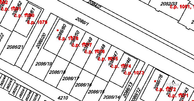 Jemnice 1075 na parcele st. 2086/48 v KÚ Jemnice, Katastrální mapa