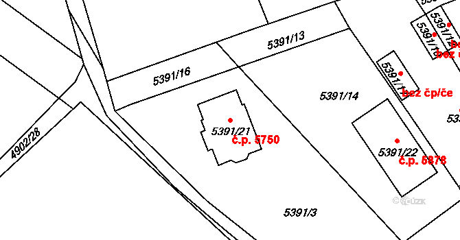 Chomutov 5750 na parcele st. 5391/21 v KÚ Chomutov I, Katastrální mapa