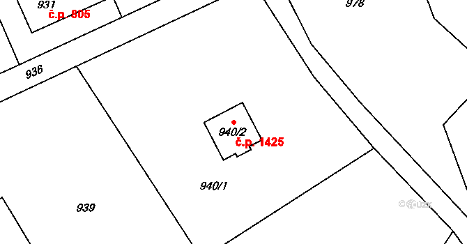 Bystřice 1425 na parcele st. 940/2 v KÚ Bystřice nad Olší, Katastrální mapa