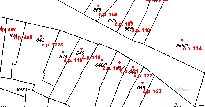 Předměstí 120, Litoměřice na parcele st. 646/1 v KÚ Litoměřice, Katastrální mapa