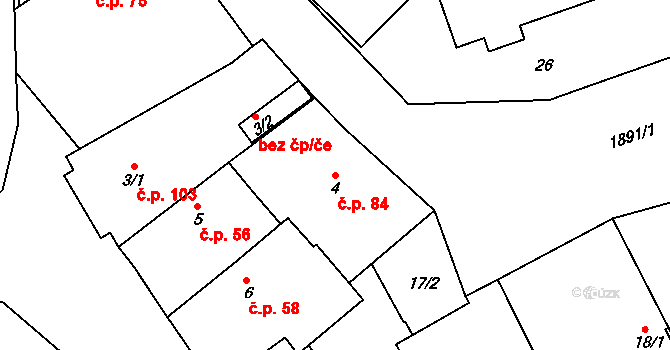 Černice 84, Plzeň na parcele st. 4 v KÚ Černice, Katastrální mapa