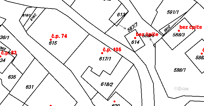 Polnička 105 na parcele st. 617/1 v KÚ Polnička, Katastrální mapa