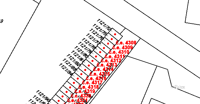 Jihlava 4312 na parcele st. 1121/78 v KÚ Jihlava, Katastrální mapa