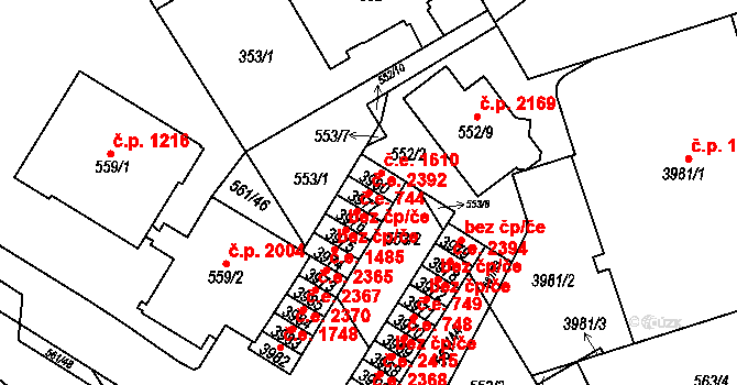 Řečkovice 2392, Brno na parcele st. 3977 v KÚ Řečkovice, Katastrální mapa