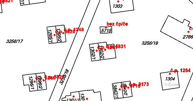 Zlín 1251 na parcele st. 1302/1 v KÚ Zlín, Katastrální mapa