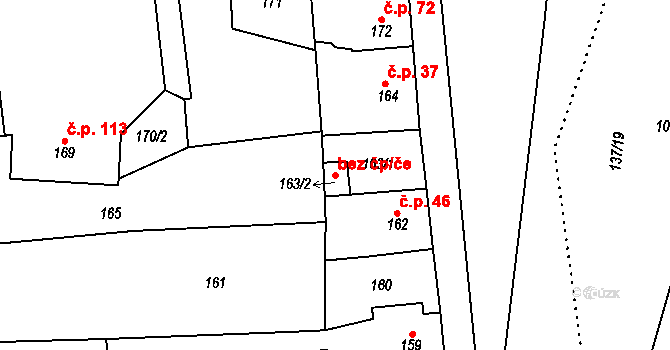Trmice 42658969 na parcele st. 163/2 v KÚ Koštov, Katastrální mapa