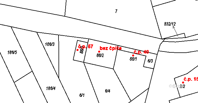Rosice 43306969 na parcele st. 88/2 v KÚ Bor u Chroustovic, Katastrální mapa