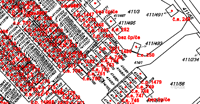 Ráj 754, Karviná na parcele st. 414/27 v KÚ Ráj, Katastrální mapa