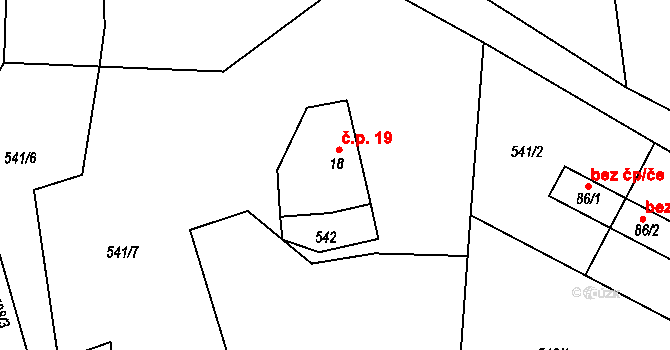 Ruda 19, Krouna na parcele st. 18 v KÚ Čachnov, Katastrální mapa