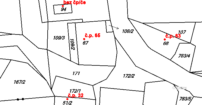 Srlín 65, Bernartice na parcele st. 67 v KÚ Srlín, Katastrální mapa