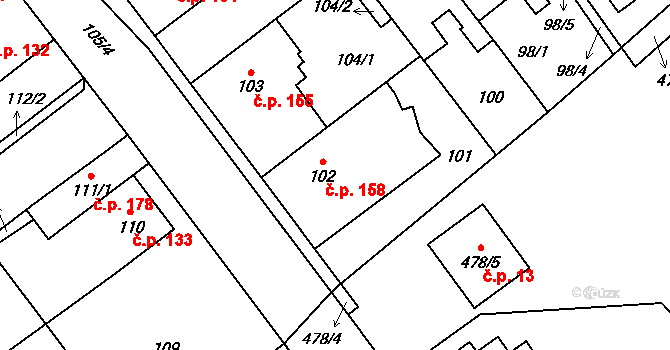 Svinařov 158 na parcele st. 102 v KÚ Svinařov u Kladna, Katastrální mapa