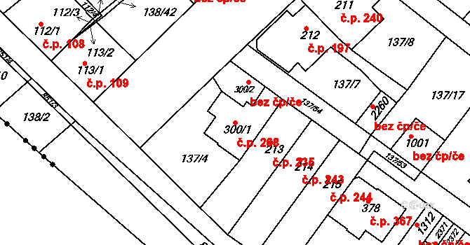 Lobeček 268, Kralupy nad Vltavou na parcele st. 300/1 v KÚ Lobeček, Katastrální mapa
