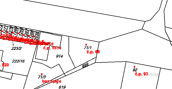 Neratovice 69 na parcele st. 71/1 v KÚ Neratovice, Katastrální mapa