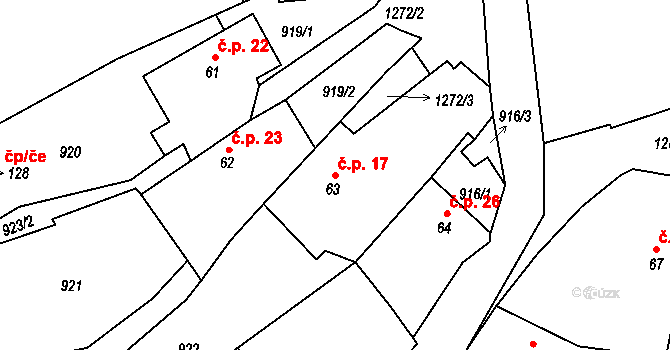 Hrnčíře 17, Vilice na parcele st. 63 v KÚ Vilice, Katastrální mapa