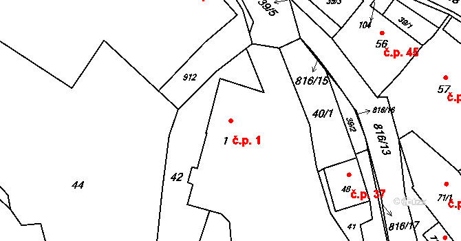 Brnířov 1 na parcele st. 1 v KÚ Brnířov, Katastrální mapa