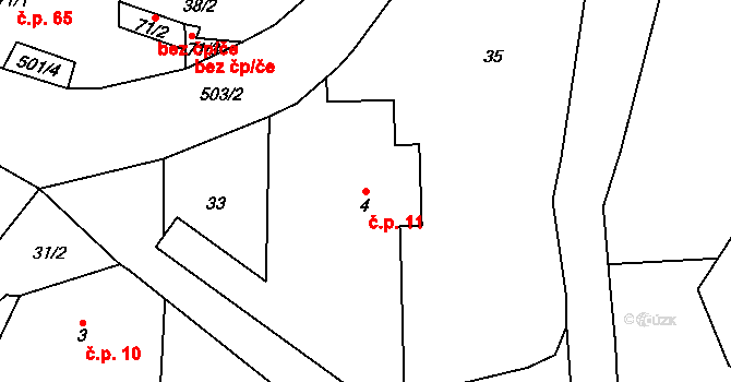 Horní Kamenice 11 na parcele st. 4 v KÚ Horní Kamenice u Staňkova, Katastrální mapa