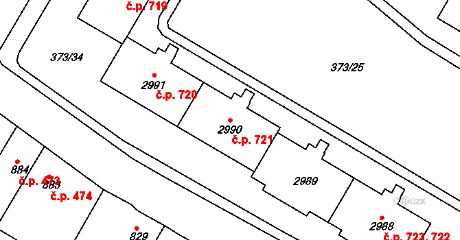 Sušice II 721, Sušice na parcele st. 2990 v KÚ Sušice nad Otavou, Katastrální mapa