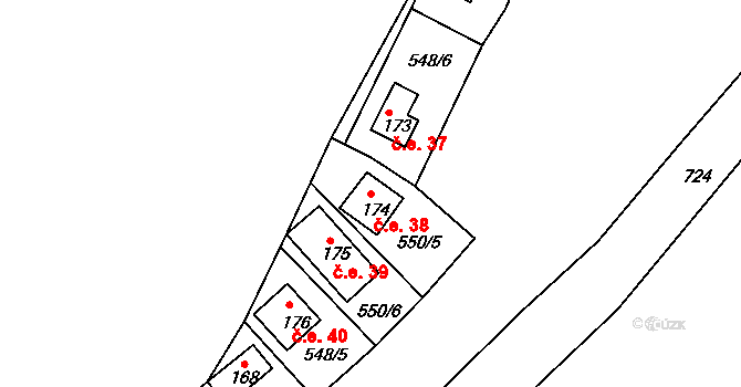 Předenice 38 na parcele st. 174 v KÚ Předenice, Katastrální mapa