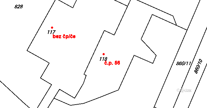 Otovice 56 na parcele st. 118 v KÚ Otovice u Broumova, Katastrální mapa