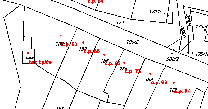 Chrudichromy 62 na parcele st. 186 v KÚ Chrudichromy, Katastrální mapa
