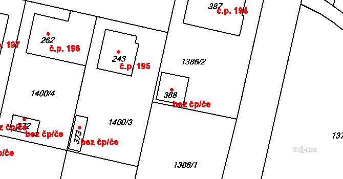 Želeč 77854969 na parcele st. 388 v KÚ Želeč u Tábora, Katastrální mapa