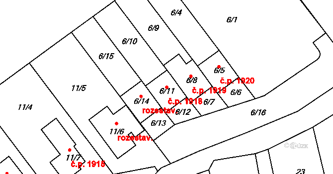 Kuřim 1918 na parcele st. 6/11 v KÚ Kuřim, Katastrální mapa