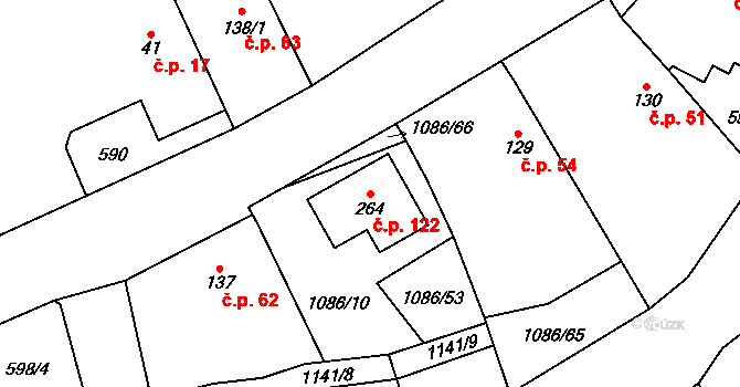 Skalice 122 na parcele st. 264 v KÚ Skalice u Smiřic, Katastrální mapa