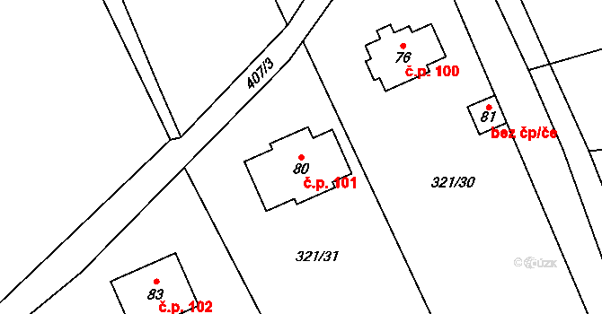 Žipotín 101, Gruna na parcele st. 80 v KÚ Žipotín, Katastrální mapa