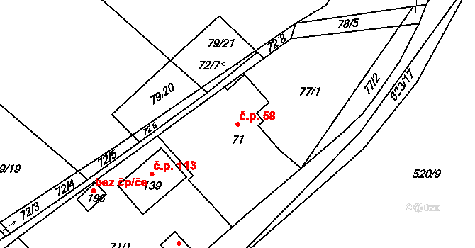 Chocenice 58 na parcele st. 71 v KÚ Chocenice, Katastrální mapa