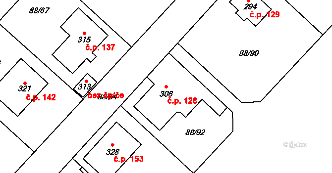 Kladruby 128 na parcele st. 306 v KÚ Kladruby u Teplic, Katastrální mapa