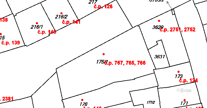 Žatec 765,766,767 na parcele st. 175/1 v KÚ Žatec, Katastrální mapa