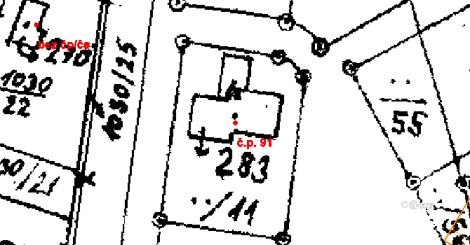 Zichovec 91 na parcele st. 283 v KÚ Zichovec, Katastrální mapa