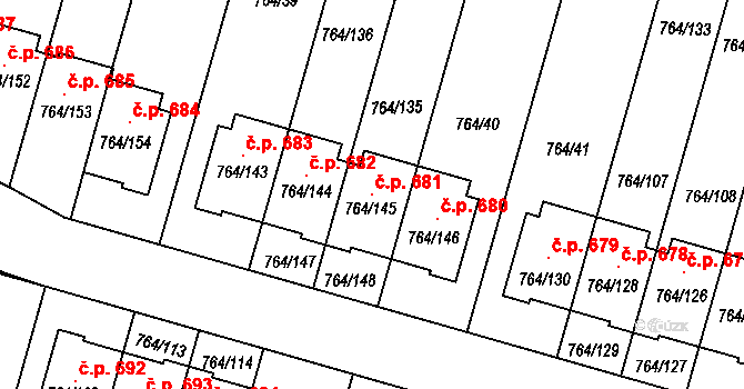 Štěnovice 681 na parcele st. 764/145 v KÚ Štěnovice, Katastrální mapa