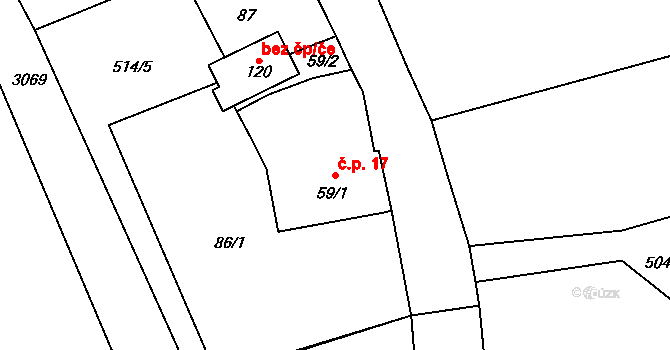 Roveň 17, Rychnov nad Kněžnou na parcele st. 59/1 v KÚ Roveň u Rychnova nad Kněžnou, Katastrální mapa