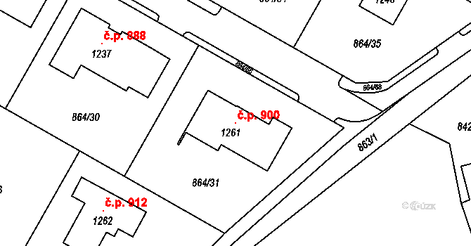 Luka nad Jihlavou 900 na parcele st. 1261 v KÚ Luka nad Jihlavou, Katastrální mapa
