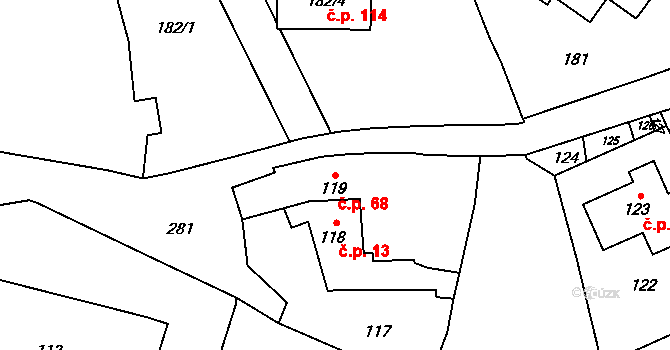 Tetětice 68, Počenice-Tetětice na parcele st. 119 v KÚ Tetětice, Katastrální mapa