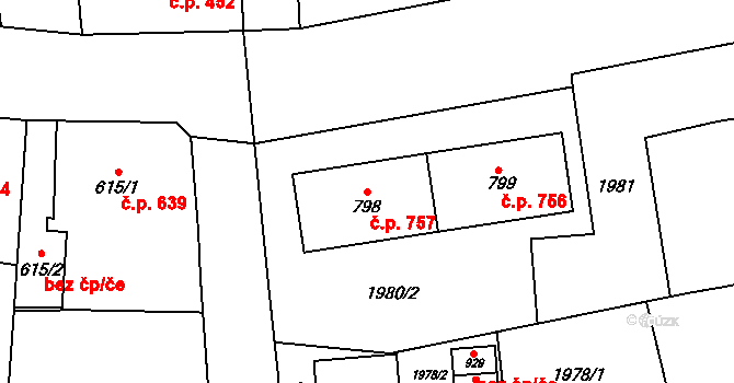 Hrušovany nad Jevišovkou 757 na parcele st. 798 v KÚ Hrušovany nad Jevišovkou, Katastrální mapa