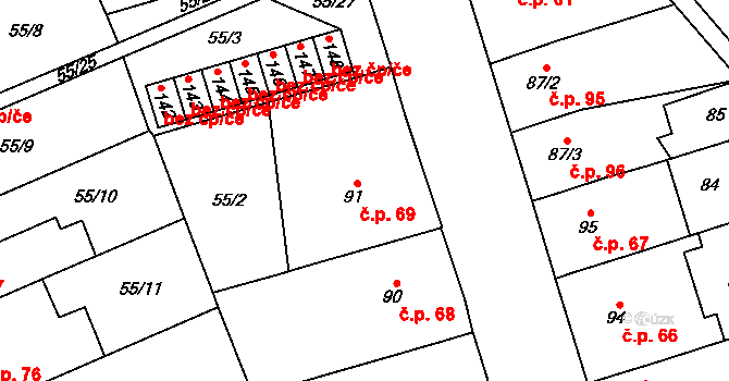 Prosenice 69 na parcele st. 91 v KÚ Prosenice, Katastrální mapa