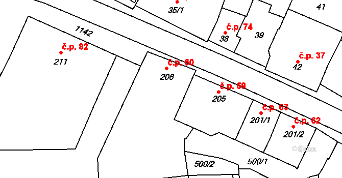Přerov V-Dluhonice 60, Přerov na parcele st. 206 v KÚ Dluhonice, Katastrální mapa
