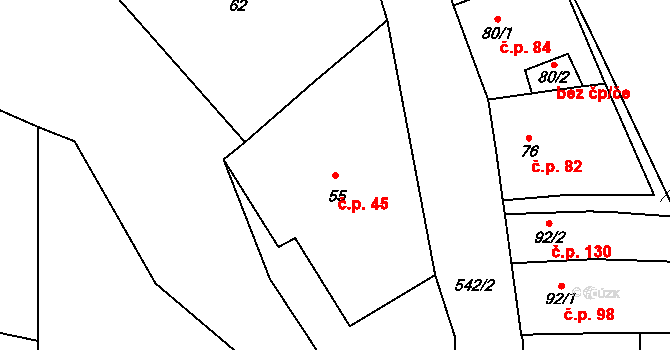 Močovice 45 na parcele st. 55 v KÚ Močovice, Katastrální mapa