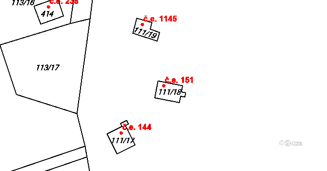 Ledečko 151 na parcele st. 111/18 v KÚ Ledečko, Katastrální mapa