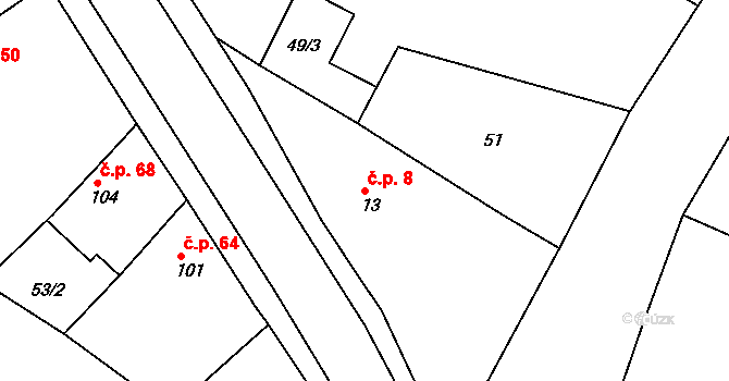 Chvalovice 8, Kovanice na parcele st. 13 v KÚ Chvalovice u Nymburka, Katastrální mapa