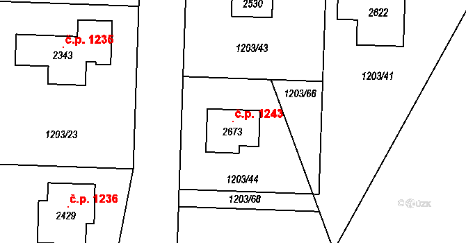 Dobřany 1243 na parcele st. 2673 v KÚ Dobřany, Katastrální mapa