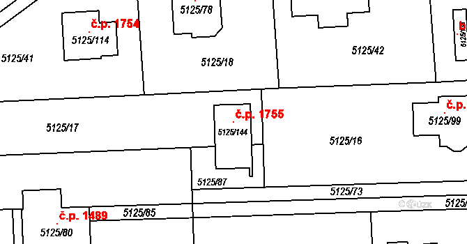 Černošice 1755 na parcele st. 5125/144 v KÚ Černošice, Katastrální mapa
