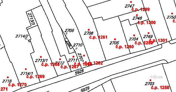 Jihlava 1261 na parcele st. 2706 v KÚ Jihlava, Katastrální mapa