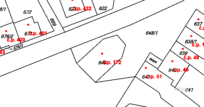 Telnice 172 na parcele st. 649 v KÚ Telnice u Brna, Katastrální mapa