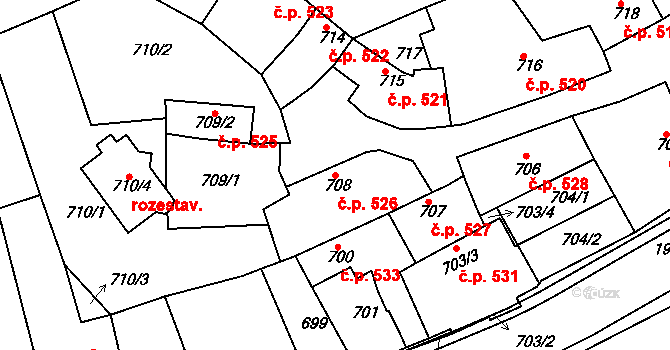 Mistřín 526, Svatobořice-Mistřín na parcele st. 708 v KÚ Mistřín, Katastrální mapa