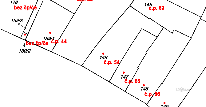 Kyjov 54 na parcele st. 146 v KÚ Kyjov, Katastrální mapa